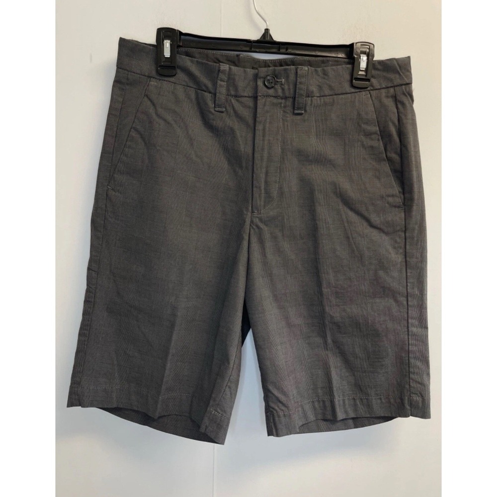 VAN‎ HEUSEN_Studio Men's 32 Flat Front Golf Shorts Grey Glen plaid Cotton Blend